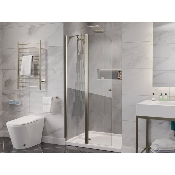 Anzzi 33.3 in. x 72 in. H Hinged Frameless Shower Door in Brushed Nickel w/ Tsunami Guard Tempered Glass SD-AZ14-01BN - main
